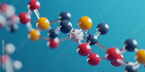 Molecular structure model of essential amino acid L lysine, crucial for growth and tissue repair. L lysine, also known as Lys or K, plays a vital role in protein biosynthesis.