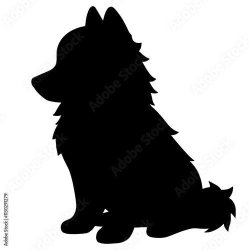Silhouette of pomsky puppy sitting, minimalistic design concept