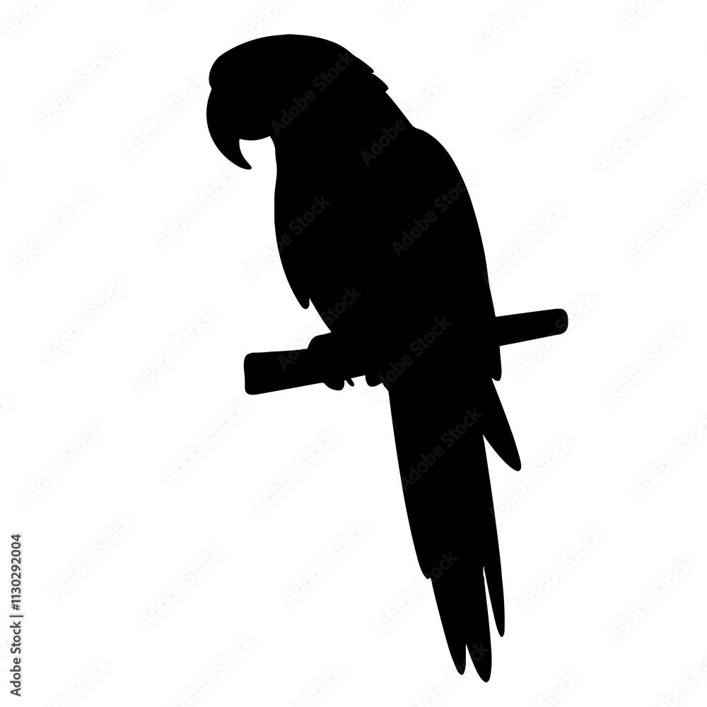 Fototapeta premium Silhouette of a parrot perched on a branch, black and white design