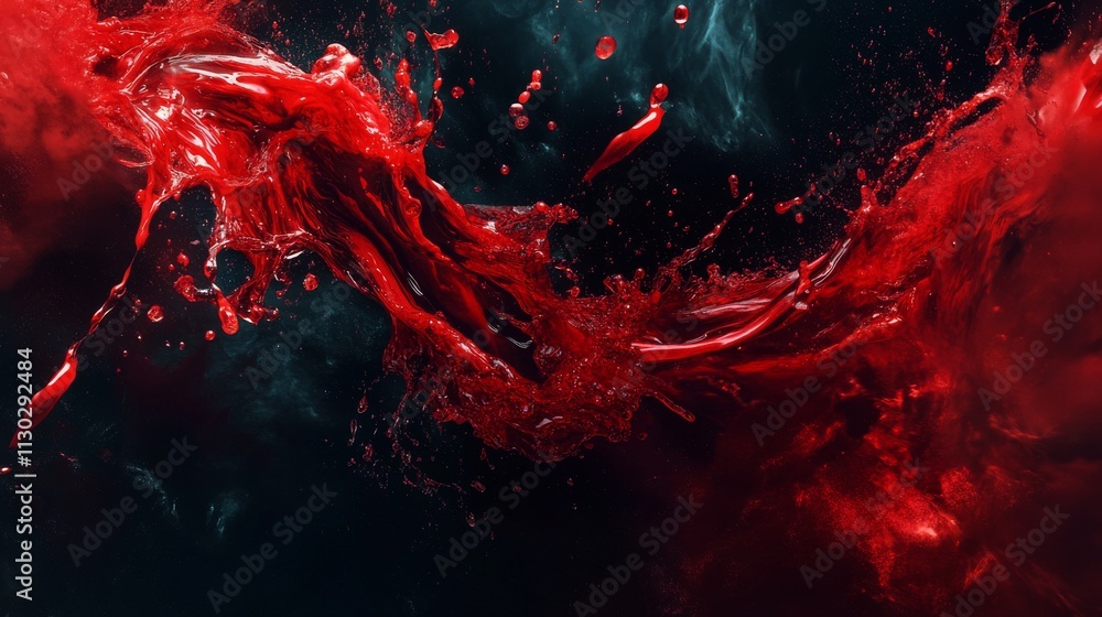 Glossy red liquid dance, dark void backdrop, dynamic fluid motion, suspended droplet crown, dramatic contrast photography, premium splash capture, abstract movement art Glossy red liquid dance, dark void backdrop, dynamic fluid motion, suspended droplet crown, dramatic contrast photography, premium splash capture, abstract movement art