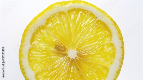 Obraz na płótnie A bright yellow lemon slice against a solid white background. w salonie