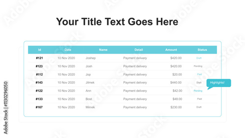 Simple accordion stylized data table layout template