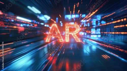 TEXT "AR" tilted and glowing with motion streaks