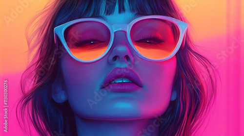 Kawaii-inspired minimalism with abstract retro disco neon tones, surreal 3D art, and a vintage touch for unique designs photo