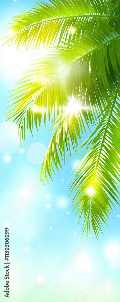 Obraz premium Lush palm leaves swaying under bright sunlight tropical paradise nature photography vibrant environment close-up perspective