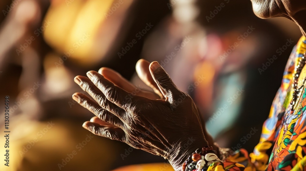 Obraz premium Elderly Hands in Prayer: A Close-Up of Faith and Devotion