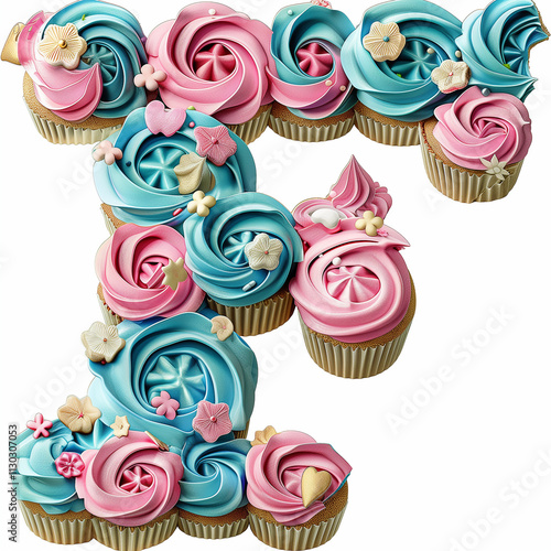 Letter F Cup Cake design using icing and beauty with tasty 
