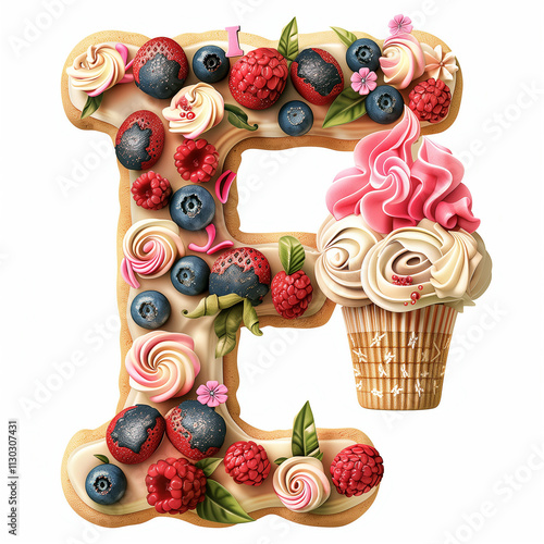 Letter F Cup Cake design using icing and beauty with tasty 