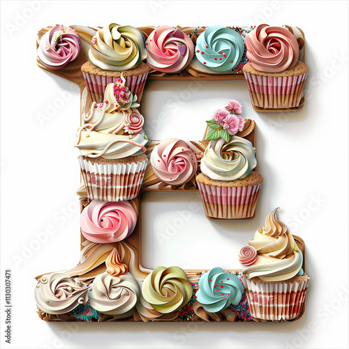 Letter E Cup Cake design using icing and beauty with tasty 