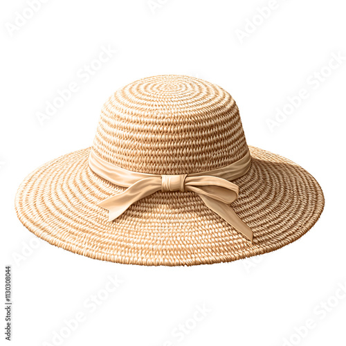 Hat Wide Brimmed Summer Hat With Ribbon Decoration On Transparent Background