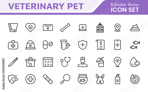 Veterinary Icon Set. A compassionate collection of icons designed for veterinary clinics and pet care services.