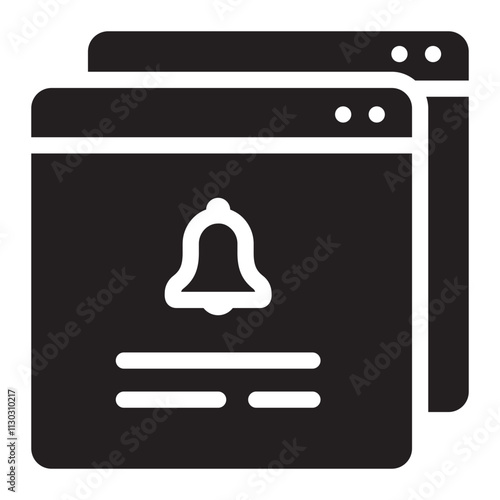 Notification Bell Icon on Stacked Web Browser Windows Minimalist Design Concept