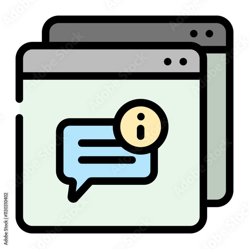 Information message window icon representing user interaction and communication online