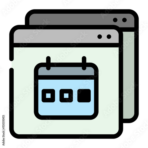 Dark pixelated calendar icon overlapping window symbol for planning and scheduling