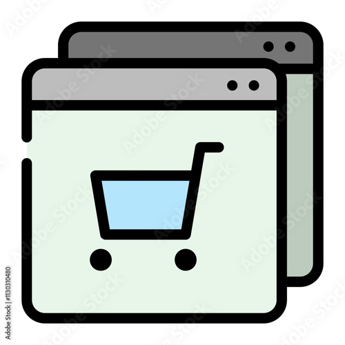 Pixelated Shopping Cart Icon on Multiple Web Browser Windows for Online Store Theme