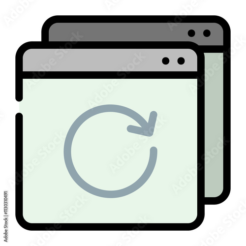 Black minimal icon of website refresh update with simple arrow circle illustration