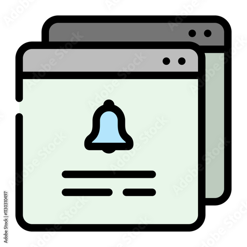 Notification Bell Icon on Stacked Web Browser Windows Minimalist Design Concept