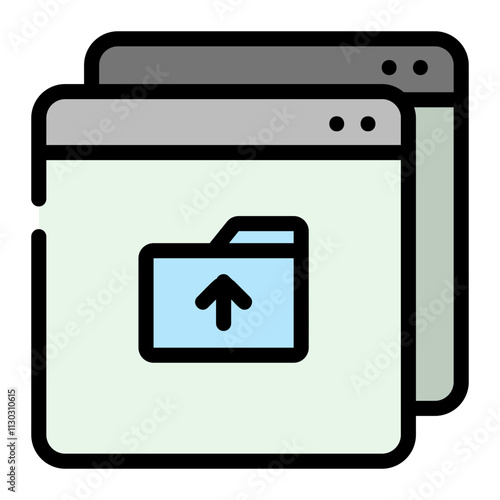 Dark interface icon depicting file upload with folder and arrow on black background