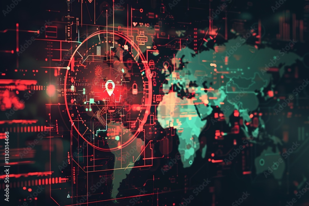 Fototapeta premium Cyber security hi tech, mechanical technology concept , Shield With Keyhole icon with world map background , personal data , elegant design. stock design
