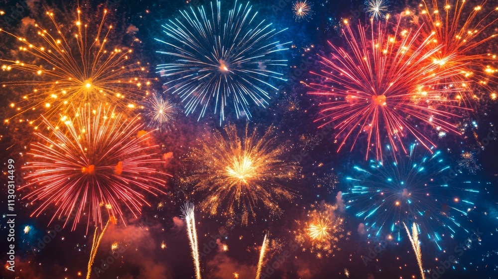 Fototapeta premium Firework Night Sky Fire Work City New Year Firework Celebration Firework