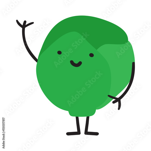Brussels sprouts. Character. Healthy food. Hand drawn illustration on white background.