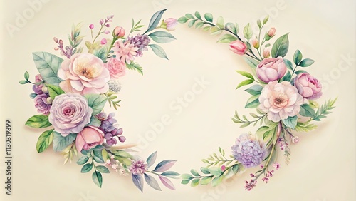 Wallpaper Mural Elegant Watercolor Floral Wreath with Pastel Hues and Delicate Blooms Torontodigital.ca