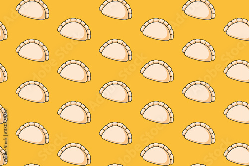 gyoza chinese dumpling illustration seamless pattern on yellow background for restaurant and cafe decor and merchandise. seamless pattern of gyoza chinese dim sum vector background