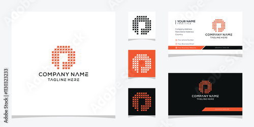 Initial letter P logo design, pixel digital technology graphic concept, business card vector template 