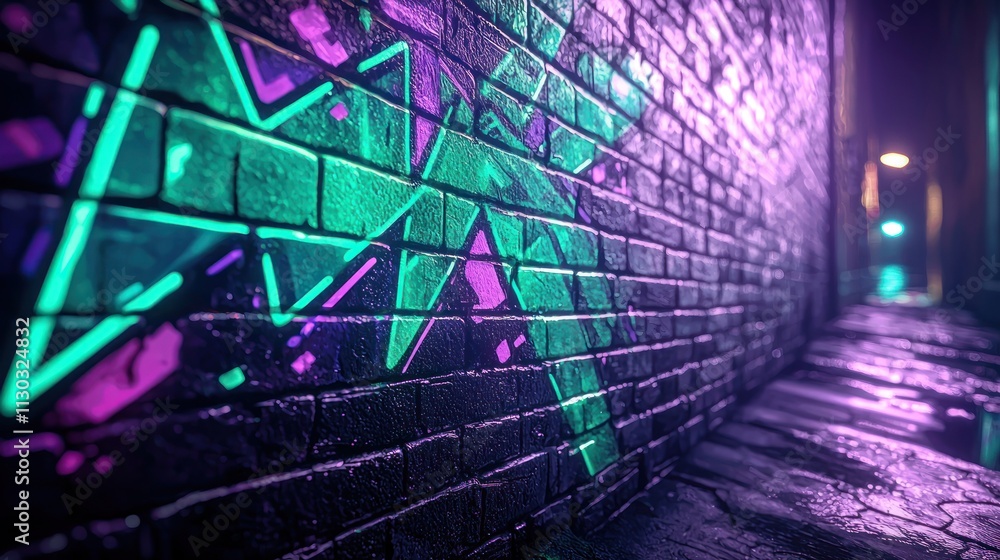 Naklejka premium Neon Graffiti Alleyway at Night