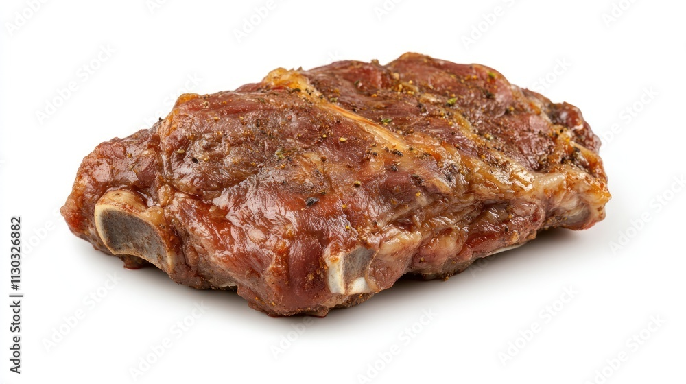 Fototapeta premium A cooked piece of meat, likely ribs, seasoned and ready for consumption.