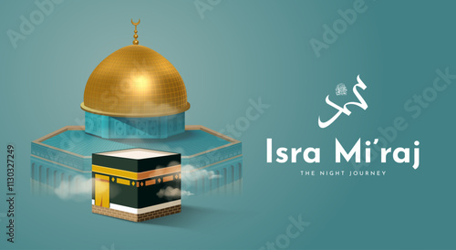 Al-Isra wal Mi'raj Translate: The night journey Prophet Muhammad Vector Illustration For Poster Template and Flyer, Simple Background of Isra Mi'raj Ceremony