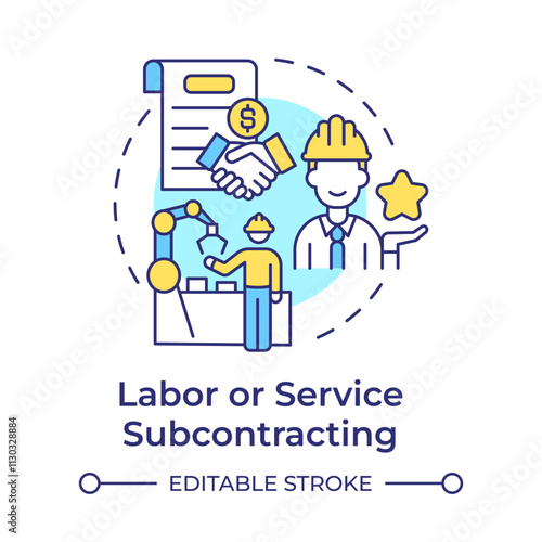 Labor or service subcontracting multi color concept icon. Outsourcing specialized work. Workforce management. Round shape line illustration. Abstract idea. Graphic design. Easy to use in article