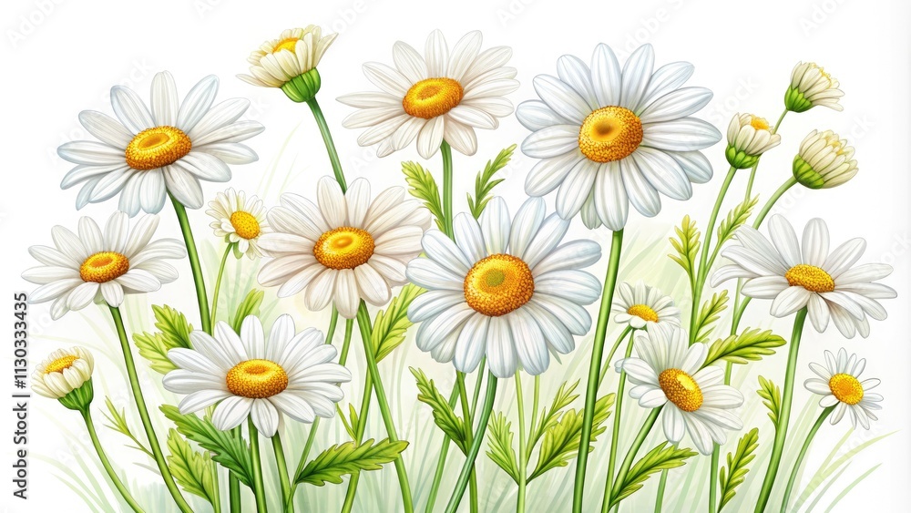 Obraz premium Charming hand-drawn chamomile illustrations for coloring: vivid floral designs, fragrant artistry, Volume 6.
