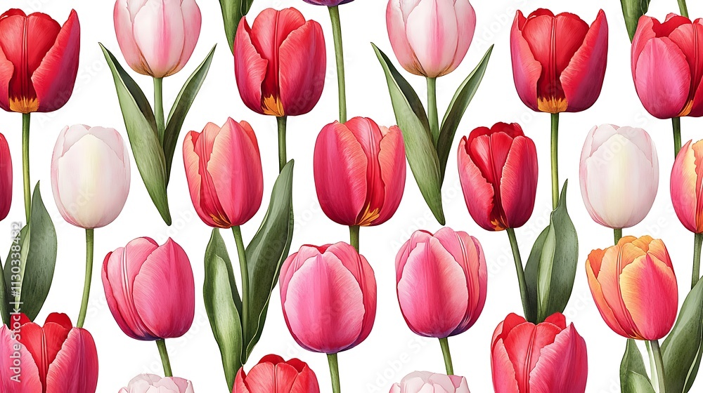 Fototapeta premium Vibrant tulip floral pattern a close-up of nature's colorful digital art inspiration
