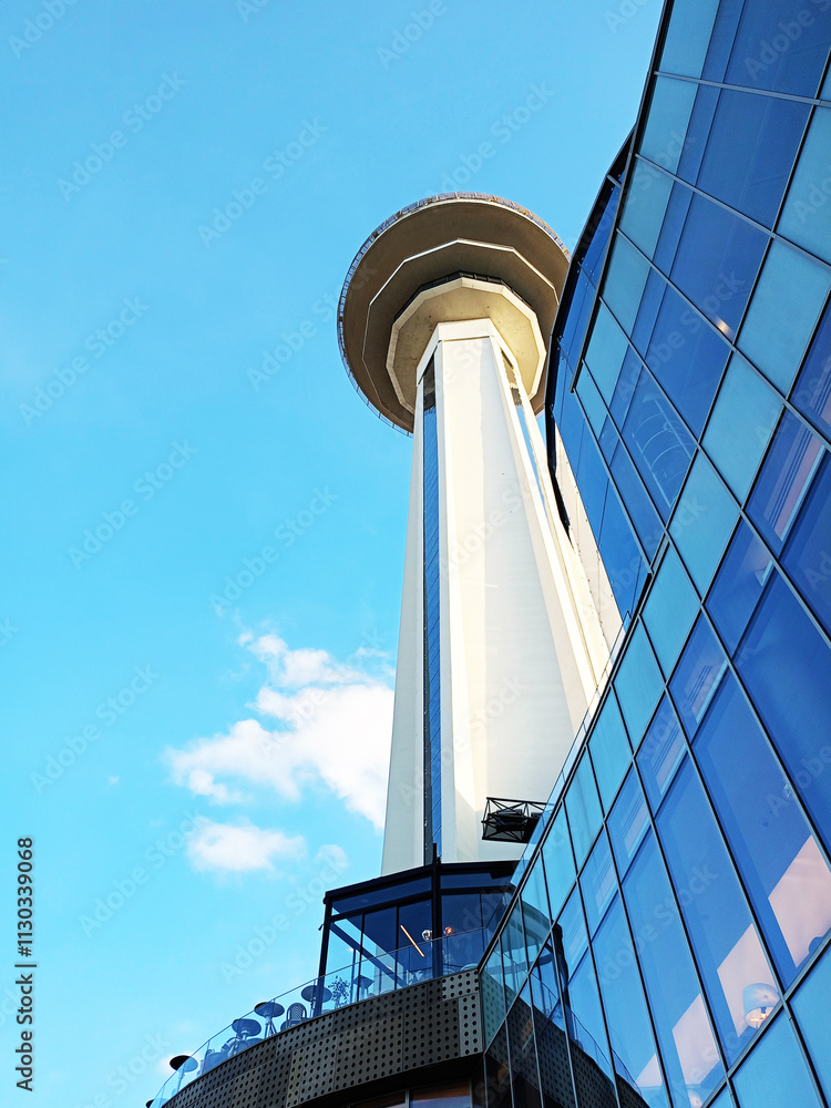 Obraz premium General view of Atakule and its surroundings, the iconic observation tower of the capital Ankara in Turkey on August 28, 2024. Atakule is a 125 m high communications and observation tower.
