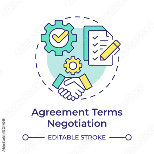 Agreement terms negotiation multi color concept icon. Finalizing contract conditions in business collaborations. Round shape line illustration. Abstract idea. Graphic design. Easy to use in article