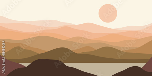 Mountain colors, translucent waves, sunset, abstract glass shapes, modern background, design vector illustration