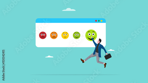 angry or smile face review, customer satisfaction survey, user emoticon experience, client questionnaire, people choose a smile face icon rating for the experience of purchasing a product or service