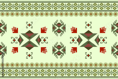 Ikat ethnic embroidery geometric abstract Aztec element seamless pattern. Native decorative oriental traditional design for fabric, clothing, wallpaper, background, texture, interior, decoration