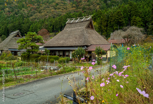 Miyama, a rural japanese town with traditional houses and thatched roofs