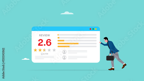 low customer satisfaction, bad customer service or poor product quality, sad businessman gets bad reviews from customers