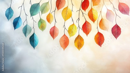 Fototapeta Naklejka Na Ścianę i Meble -  The colorful tree in this 3D abstraction wallpaper features vibrant leaves hanging from the branches