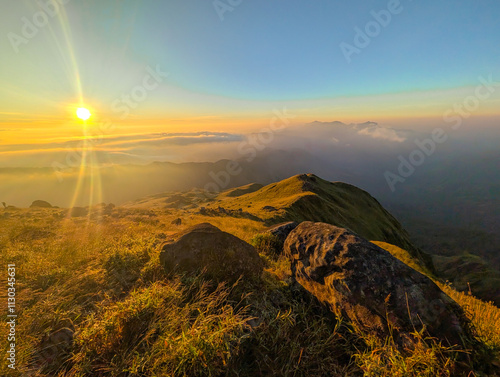 the atmosphere of the mountain at dawn