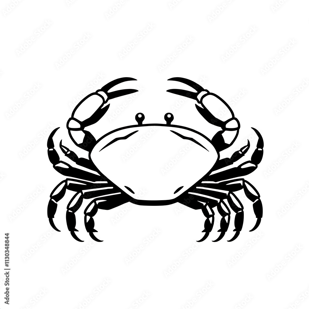 Fototapeta premium Black and White Crab Illustration: A simple, yet striking illustration of a crab with bold black lines, perfect for nautical designs, coastal decor, and marine-themed projects. 
