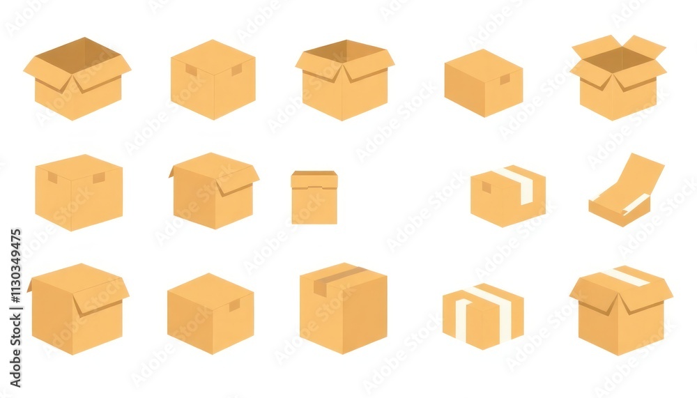 Fototapeta premium Set Of Cardboard Boxes - Packaging Cardboard Box - Mockup Cardboard - Eco-Friendly Box