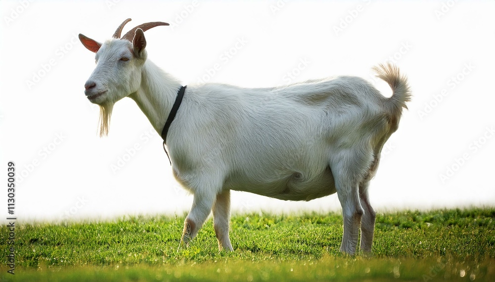 Fototapeta premium white goat on green meadow