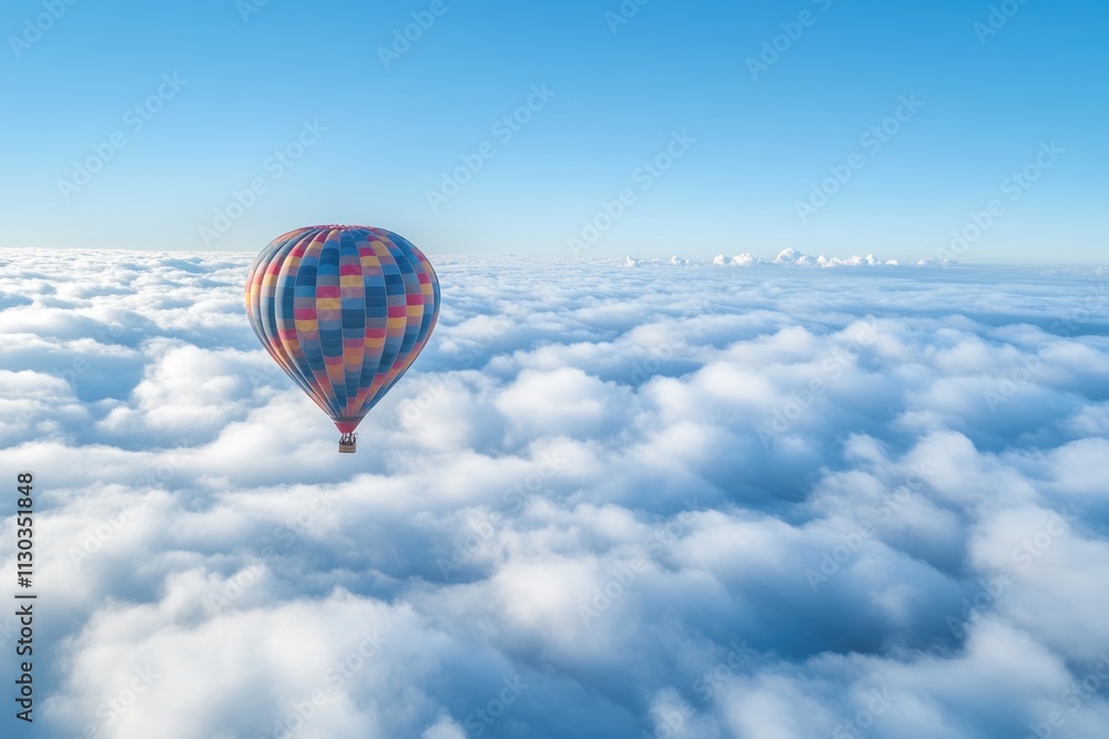 A colorful hot air balloon floating above the clouds. A colorful hot air balloon floating above the clouds.