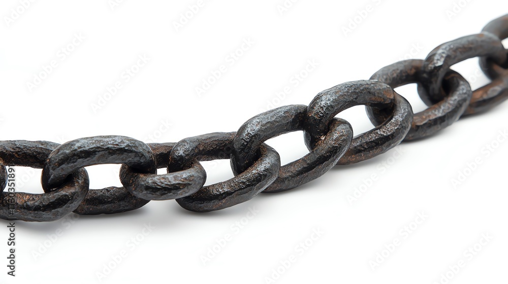 Fototapeta premium Closeup of a rusty chain isolated on a white background.