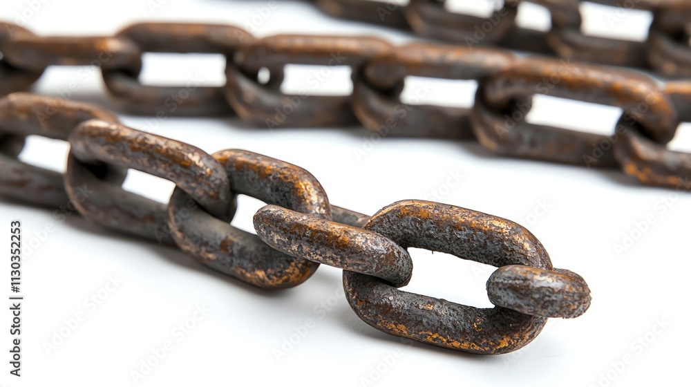 Obraz premium Close-up of a rusty chain on a white background.