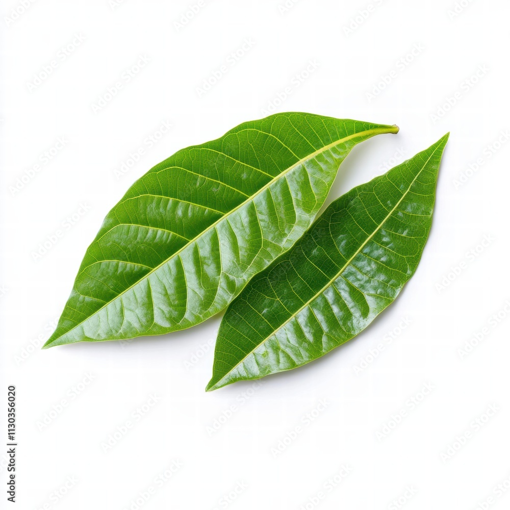 Obraz premium Two green cocoa leaf isolated on a white background